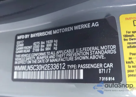 2017 Mini Clubman Cooper z USA, uszkodzony, nr VIN WMWLN5C30H2E33612